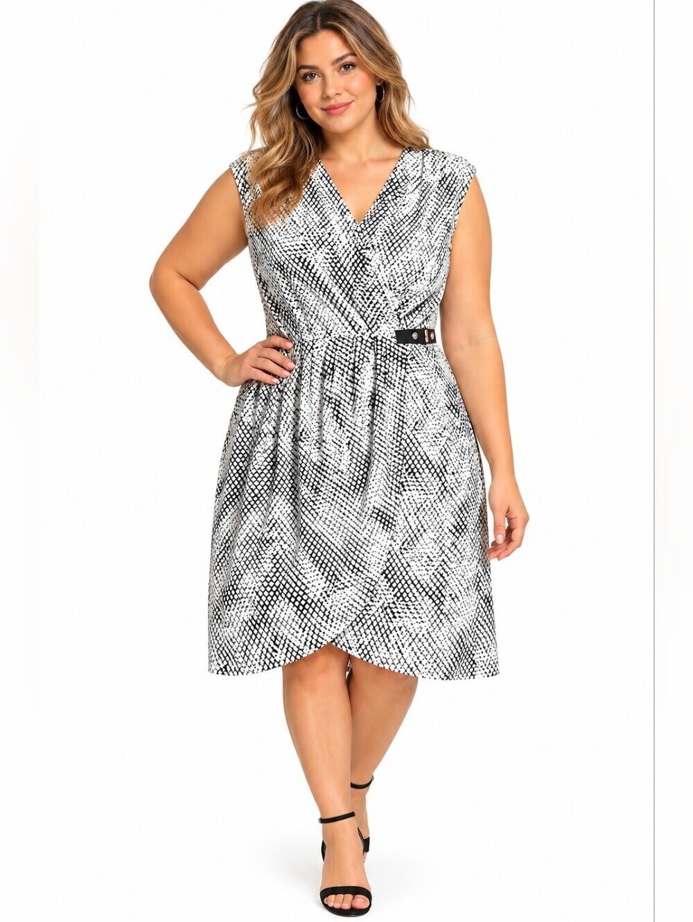 Michael Kors Serpent Print Faux-Wrap Dress with Side Buckle, Size 1X
